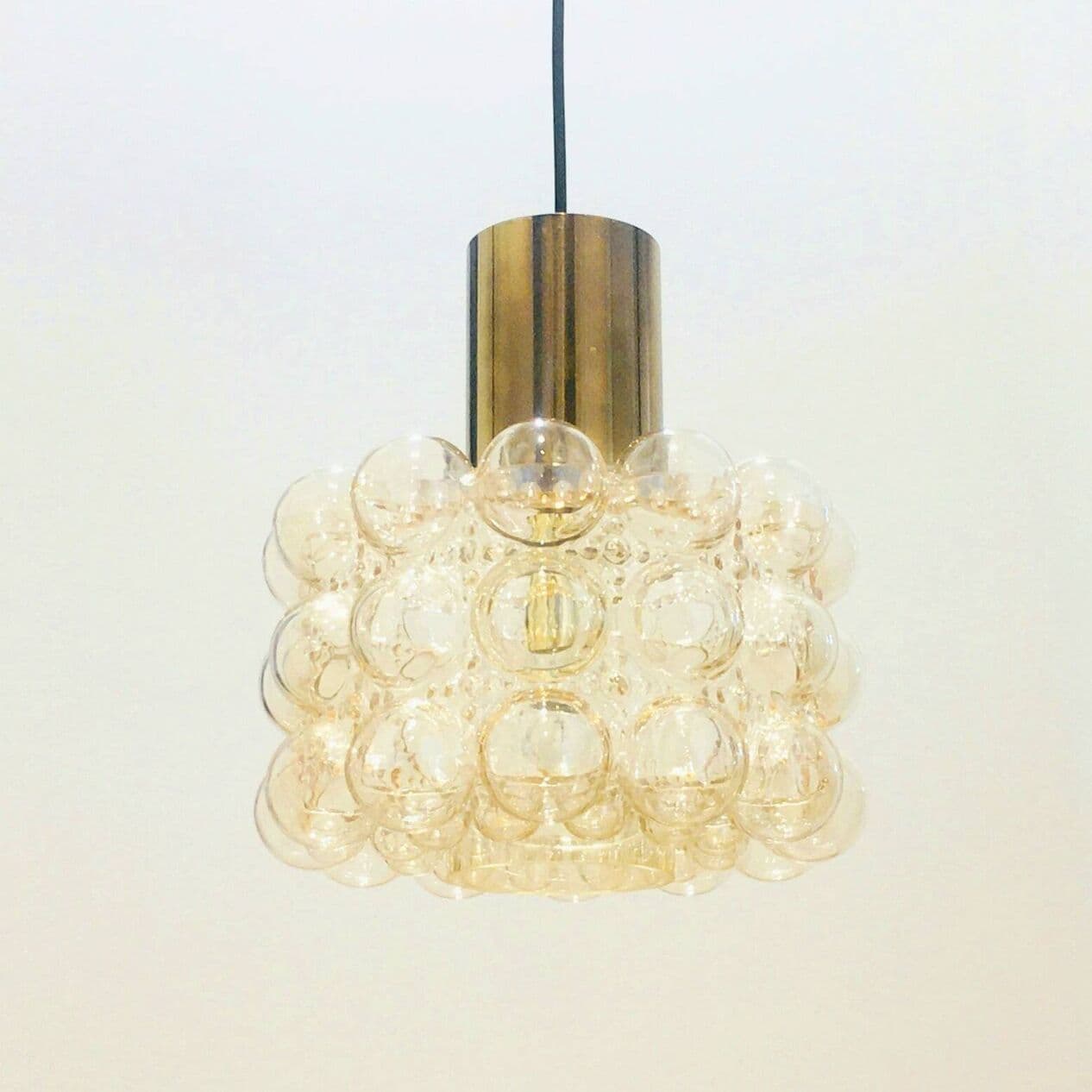 Lampa sufitowa Bubble, szkło transparentne złote, mosiądz złoty, proj. H. Tynell, Limburg, Niemcy, lata 60. - 295447