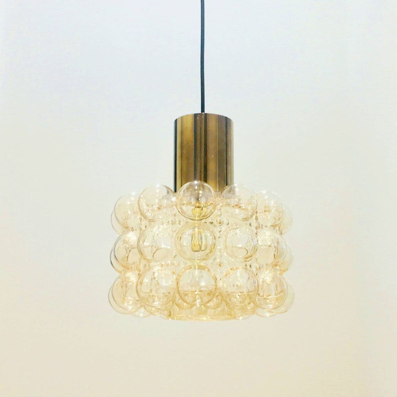 Lampa sufitowa Bubble, szkło transparentne złote, mosiądz złoty, proj. H. Tynell, Limburg, Niemcy, lata 60. - 295450