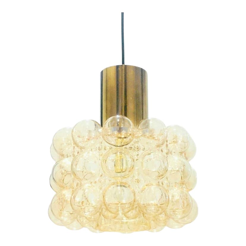 Lampa sufitowa Bubble, szkło transparentne złote, mosiądz złoty, proj. H. Tynell, Limburg, Niemcy, lata 60.