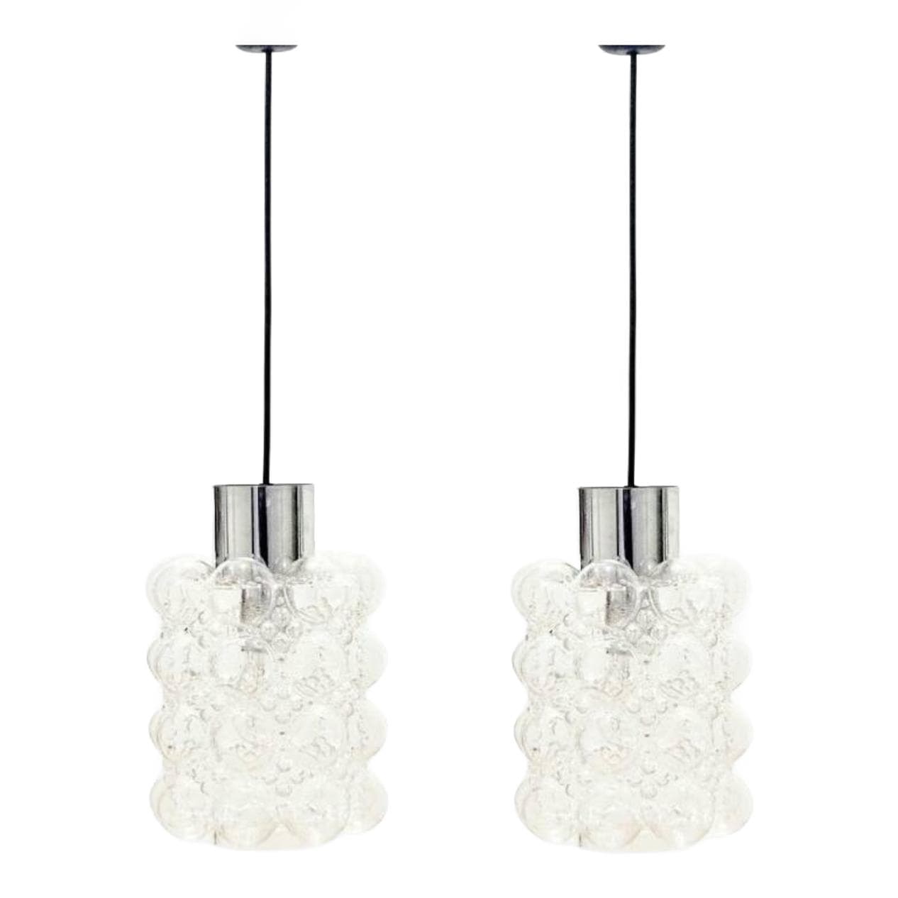 Para lamp sufitowych Bubble, szkło przezroczyste, chrom, proj. H. Tynell, Limburg, Niemcy, lata 60.
