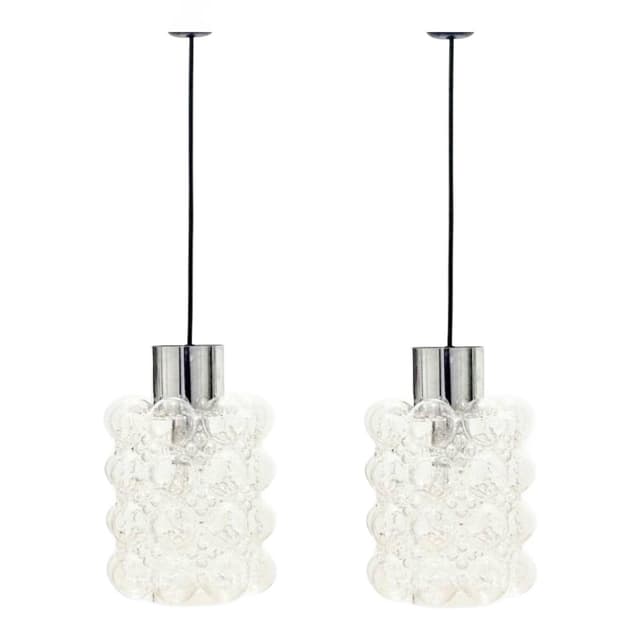Para lamp sufitowych Bubble, szkło przezroczyste, chrom, proj. H. Tynell, Limburg, Niemcy, lata 60. - WYMIARY