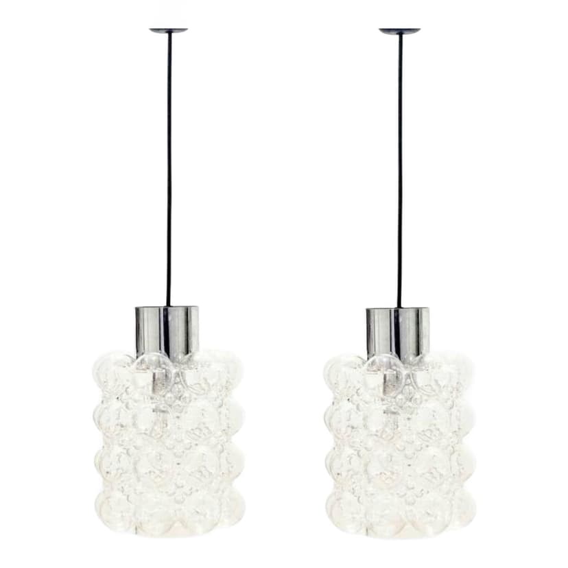 Para lamp sufitowych Bubble, szkło przezroczyste, chrom, proj. H. Tynell, Limburg, Niemcy, lata 60.