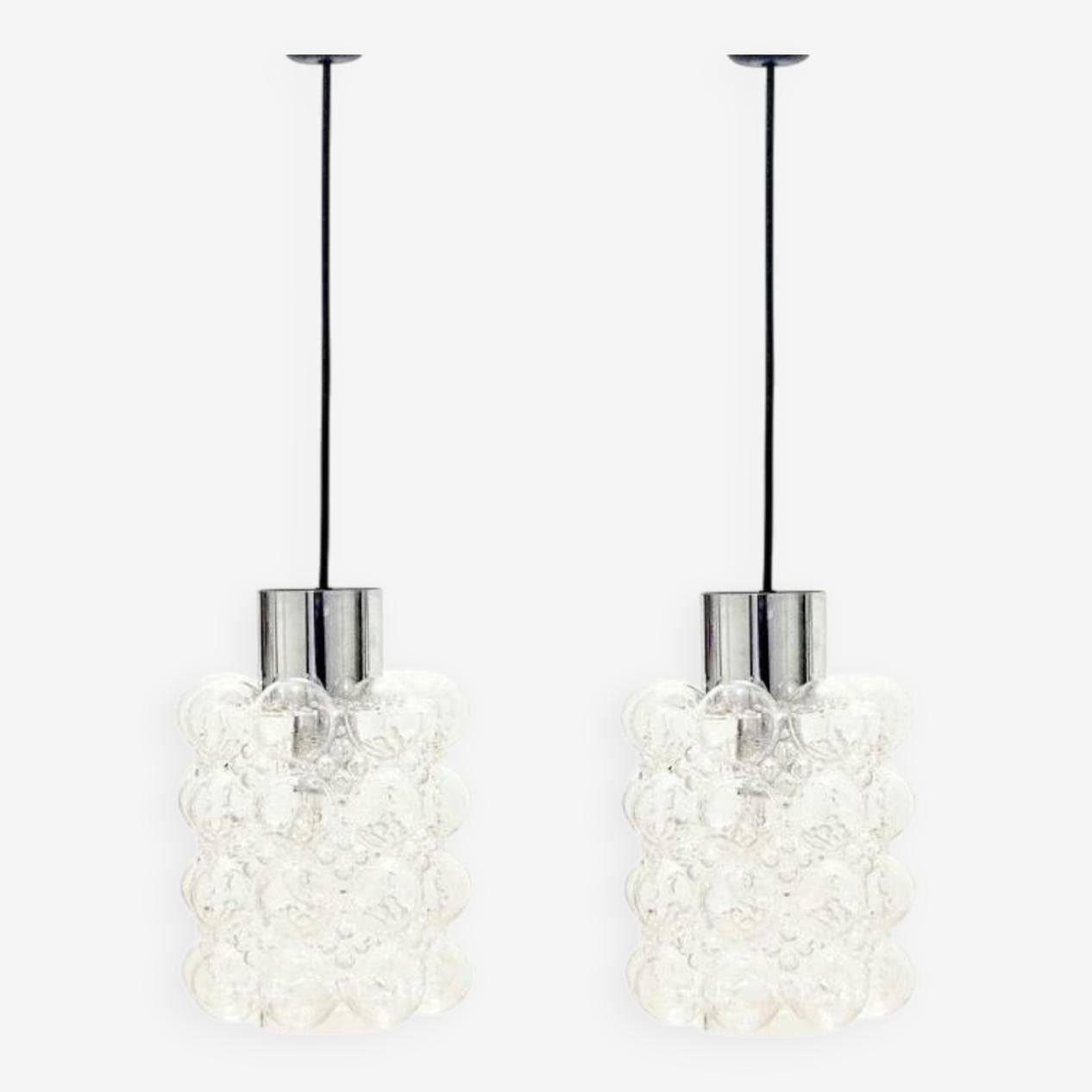 Para lamp sufitowych Bubble, szkło przezroczyste, chrom, proj. H. Tynell, Limburg, Niemcy, lata 60. - 295445