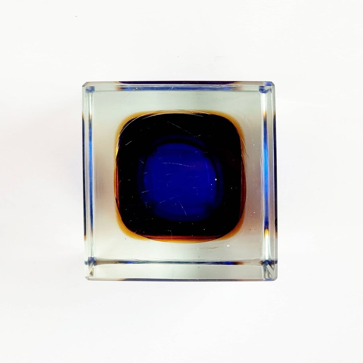 Catch-All Sommerso, blue orange transparent glass, by F. Poli, Murano, Italy, 1960s. - 295437