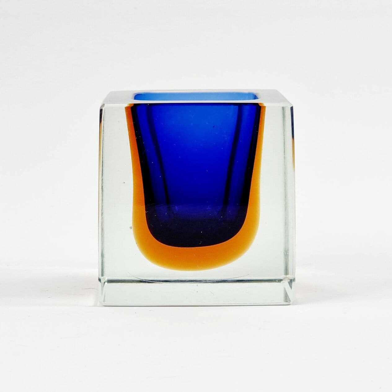 Catch-All Sommerso, blue orange transparent glass, by F. Poli, Murano, Italy, 1960s. - 295431