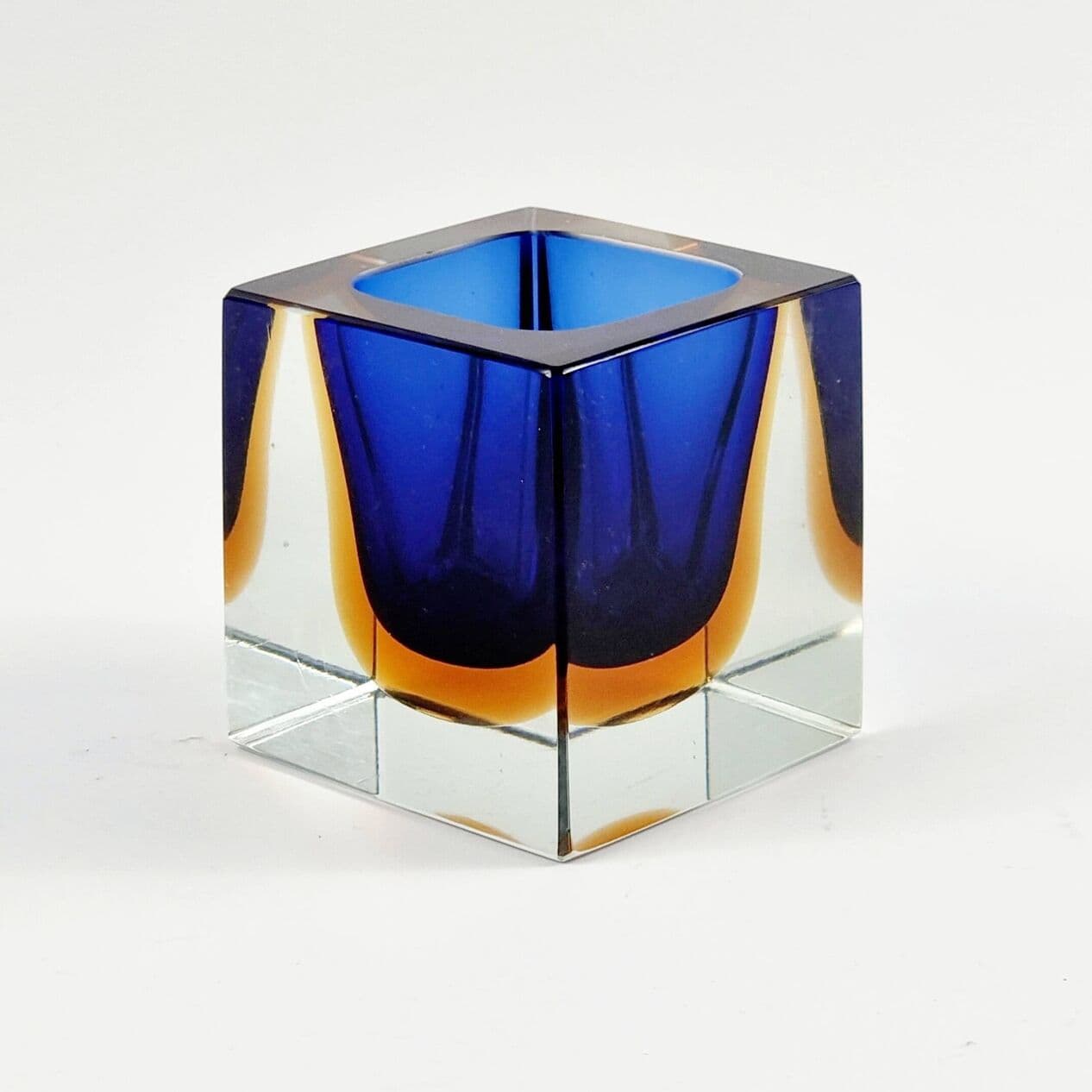 Catch-All Sommerso, blue orange transparent glass, by F. Poli, Murano, Italy, 1960s. - 295430