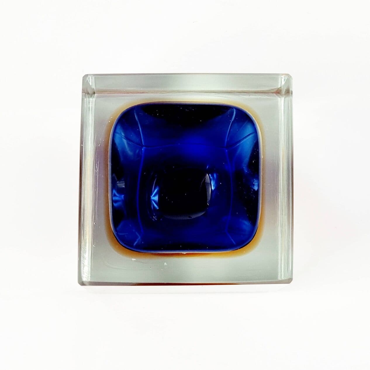 Catch-All Sommerso, blue orange transparent glass, by F. Poli, Murano, Italy, 1960s. - 295435