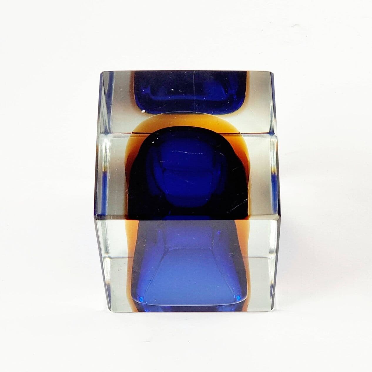 Catch-All Sommerso, blue orange transparent glass, by F. Poli, Murano, Italy, 1960s. - 295436