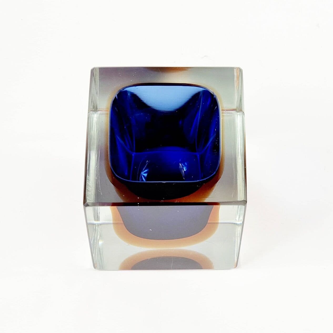 Catch-All Sommerso, blue orange transparent glass, by F. Poli, Murano, Italy, 1960s. - 295434
