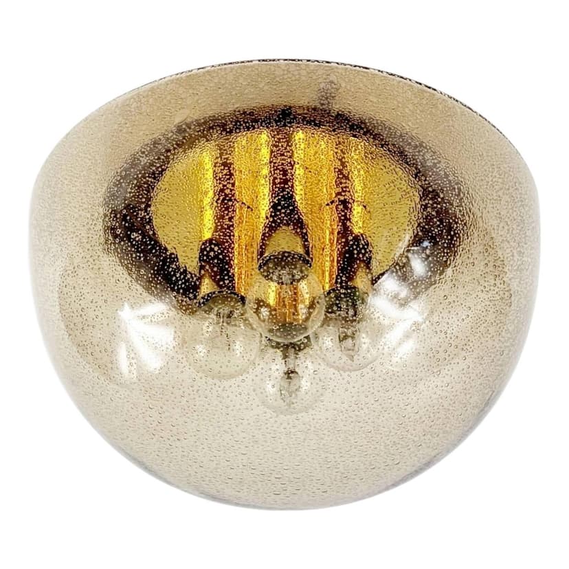 Lampa sufitowa Space Age, szkło brązowe, mosiądz złoty, Niemcy, lata 70.