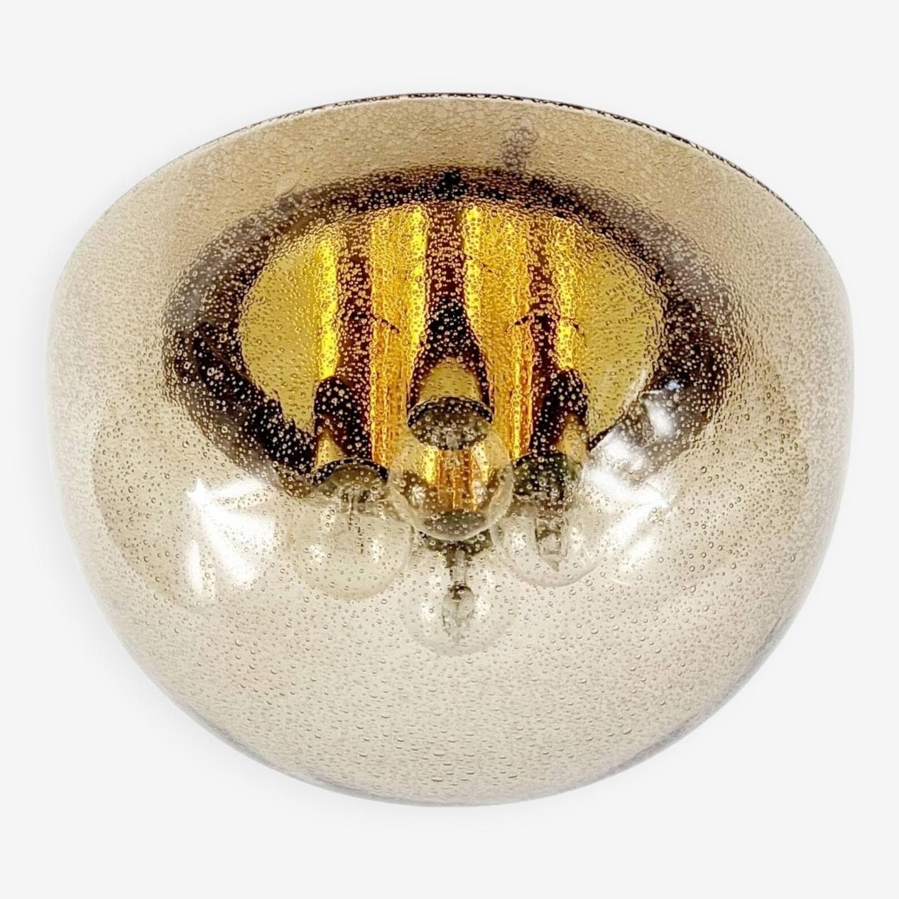 Lampa sufitowa Space Age, szkło brązowe, mosiądz złoty, Niemcy, lata 70. - 295385