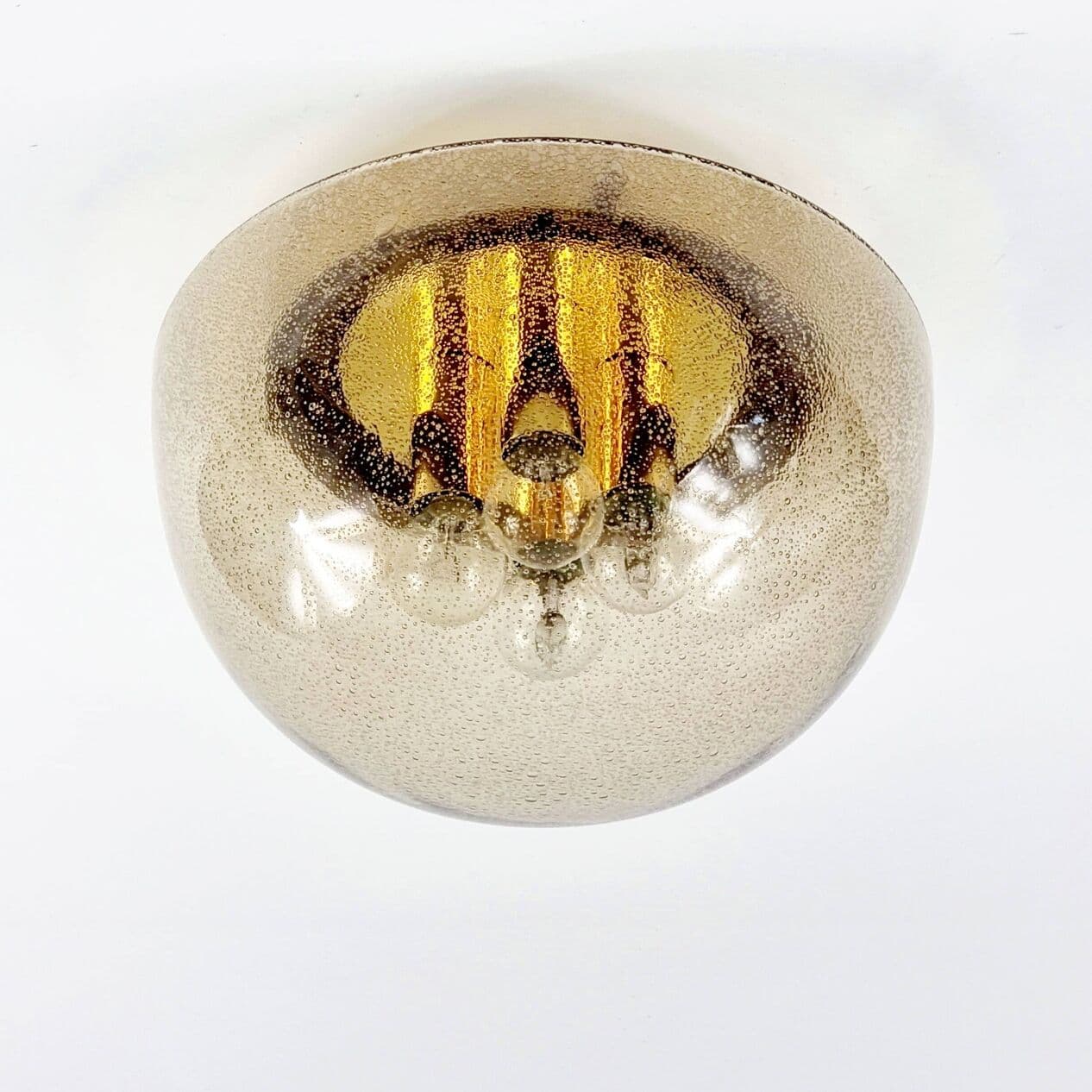 Lampa sufitowa Space Age, szkło brązowe, mosiądz złoty, Niemcy, lata 70. - 295384