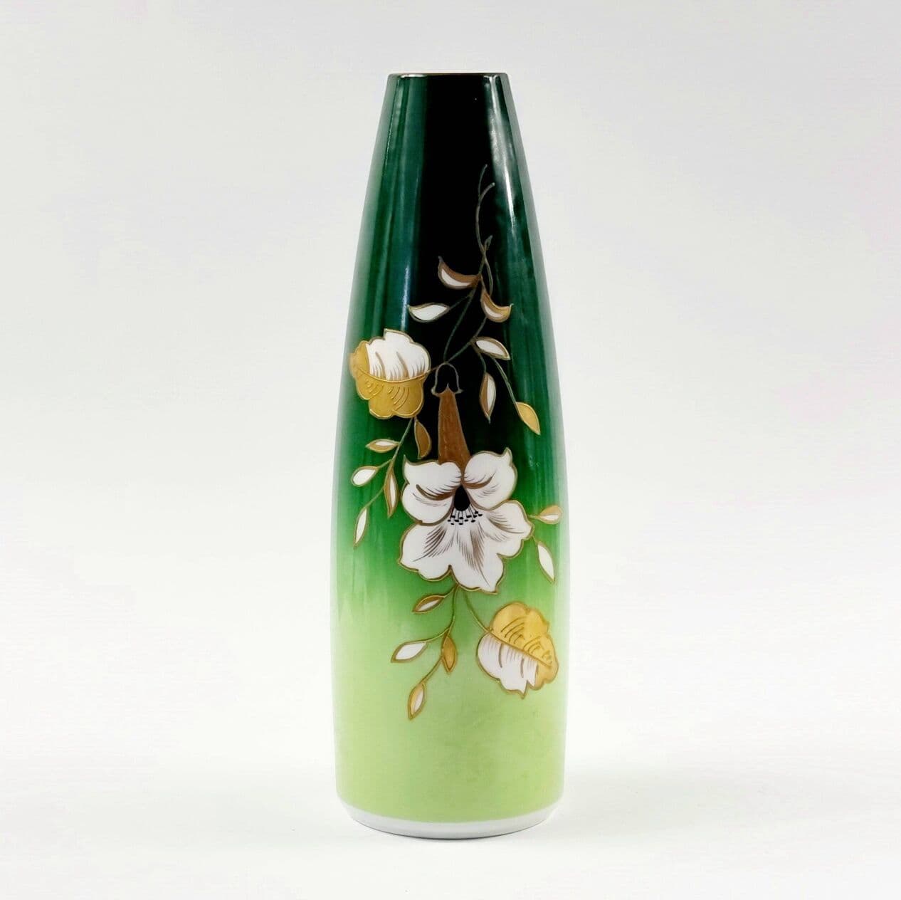 Vase, green white gold black porcelain, Wallendorf, East Germany, 1960s. - 295381
