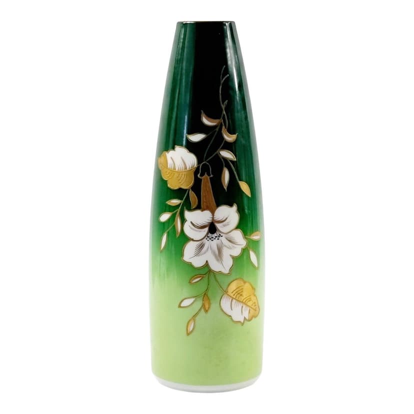 Vase, green white gold black porcelain, Wallendorf, East Germany, 1960s.