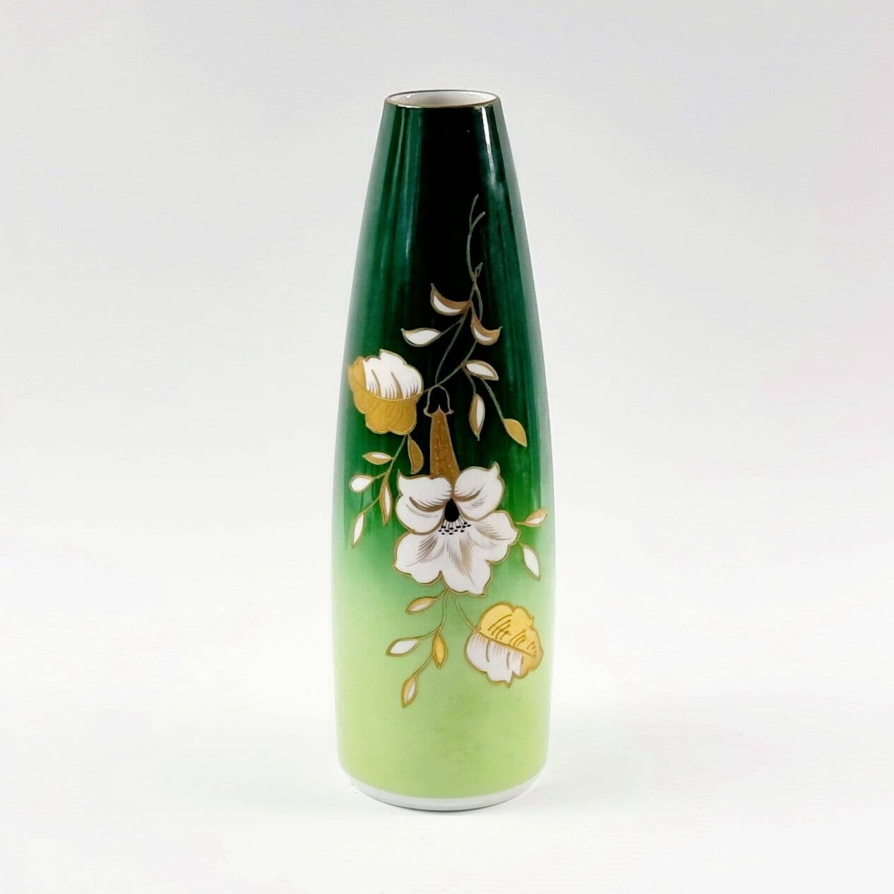 Vase, green white gold black porcelain, Wallendorf, East Germany, 1960s. - 295375