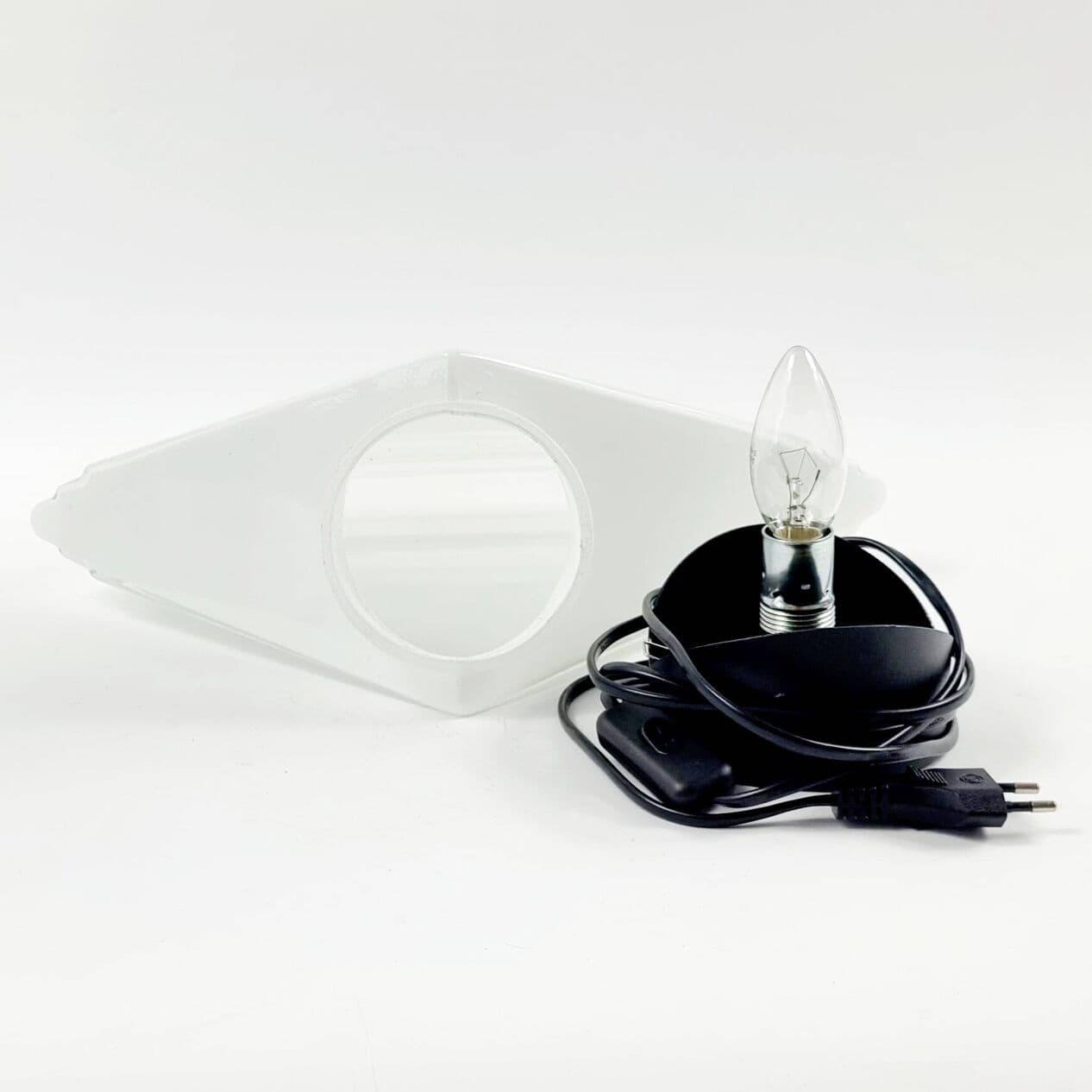 Lampa stołowa, Murano, szkło białe, metal czarny, Mazzega, Włochy, lata 70. - 295372