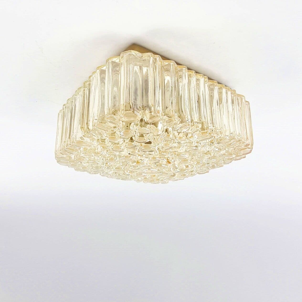 Lampa sufitowa, szkło złote transparentne, proj. H. Tynell, Limburg, Niemcy, lata 70. - 295353