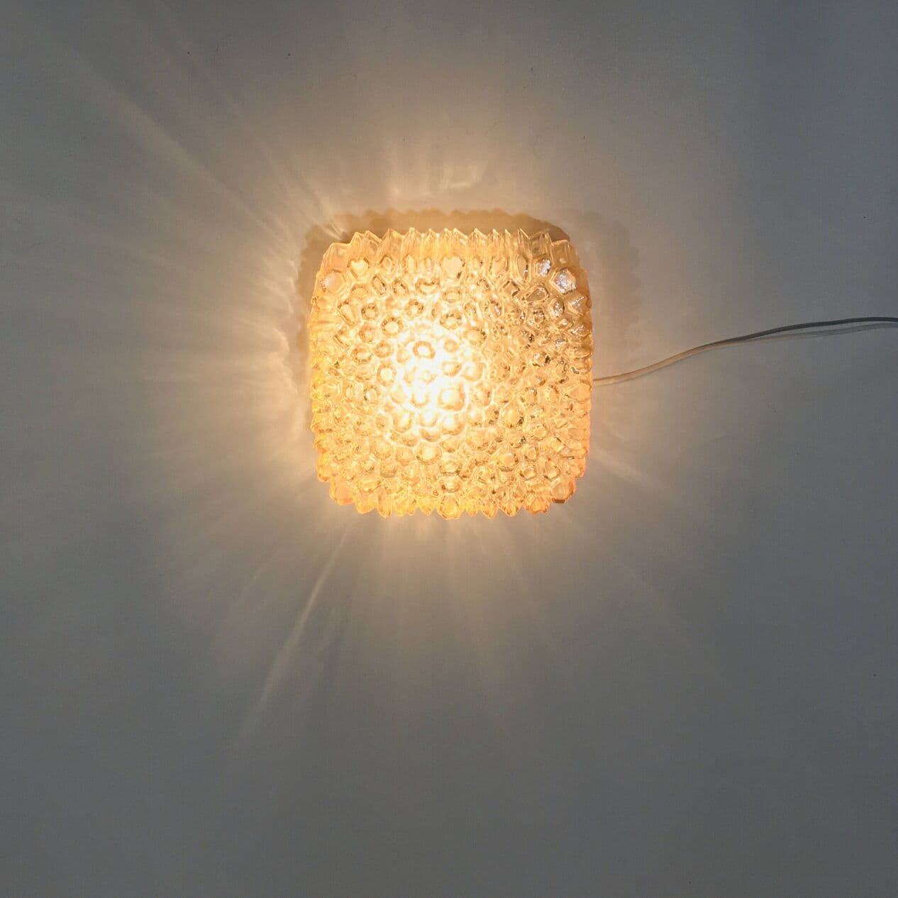 Lampa sufitowa, szkło złote transparentne, proj. H. Tynell, Limburg, Niemcy, lata 70. - 295359