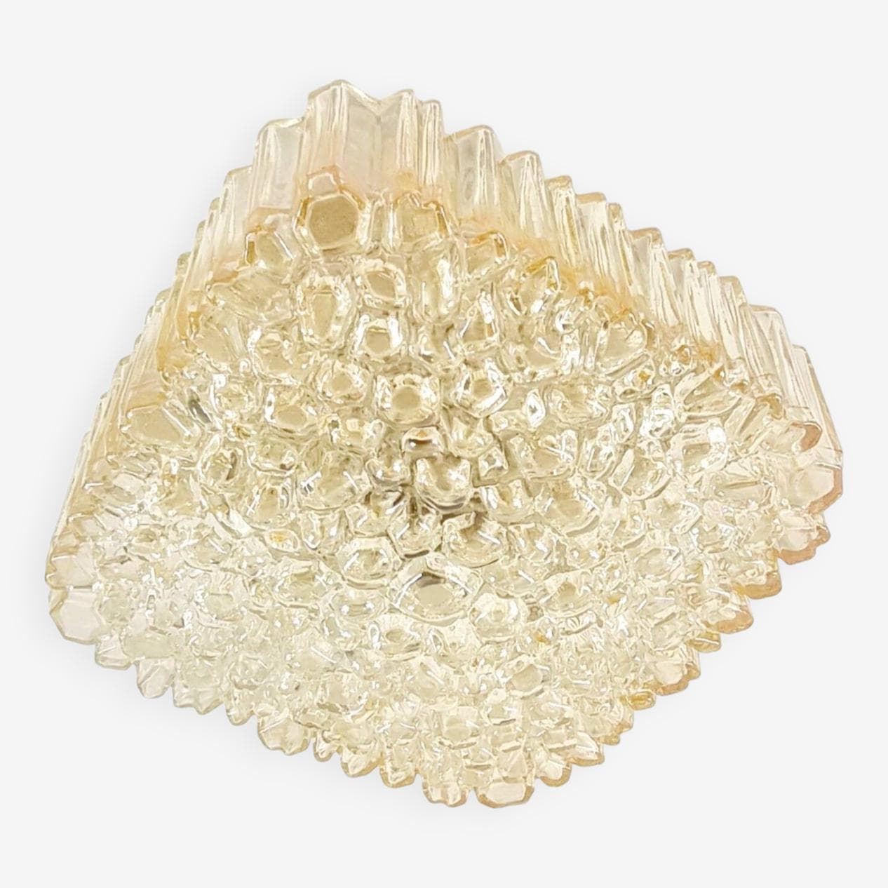 Lampa sufitowa, szkło złote transparentne, proj. H. Tynell, Limburg, Niemcy, lata 70. - 295354