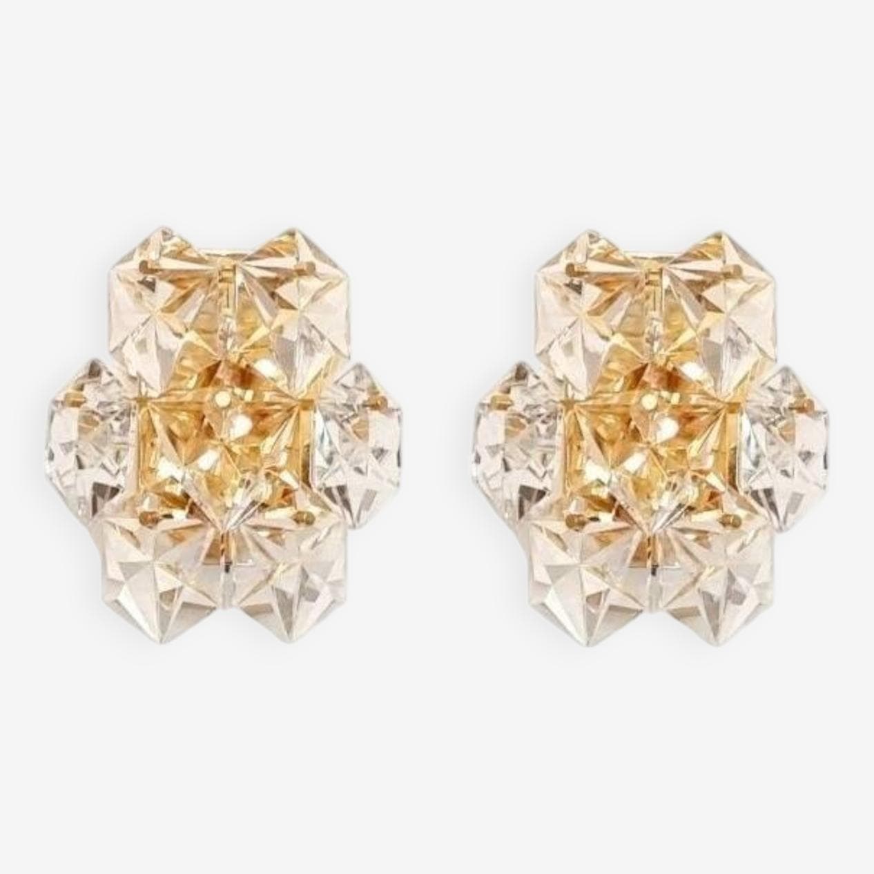 Pair of wall sconces, transparent crystal, gold brass, Germany, 1970s. - 295343