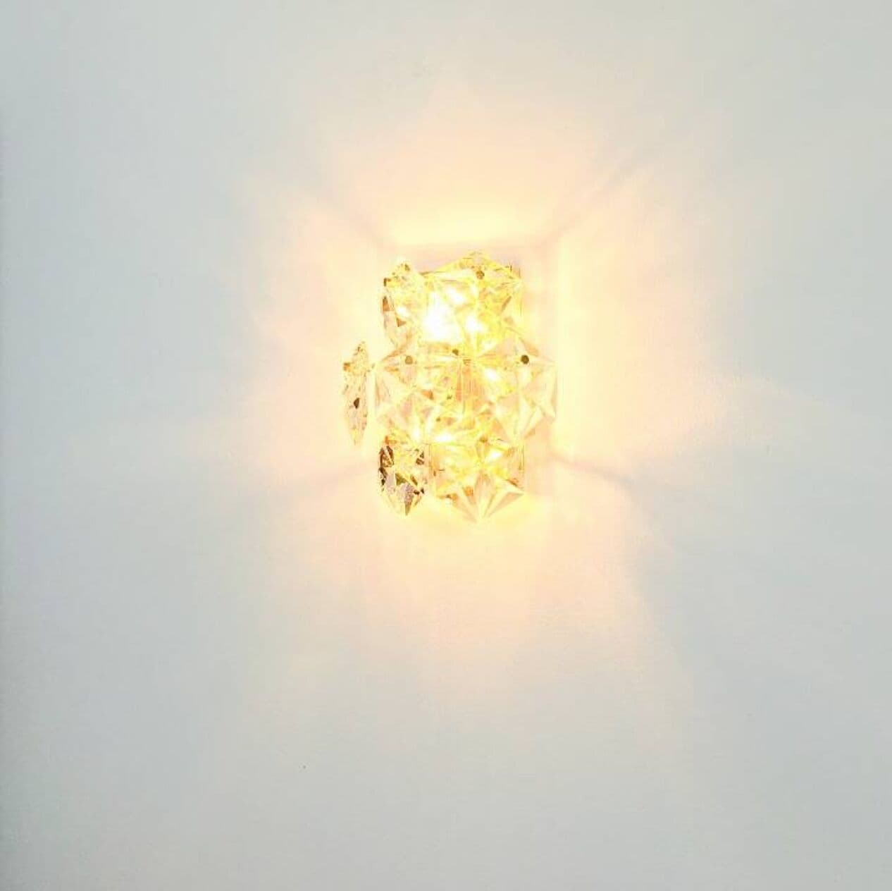 Pair of wall sconces, transparent crystal, gold brass, Germany, 1970s. - 295346