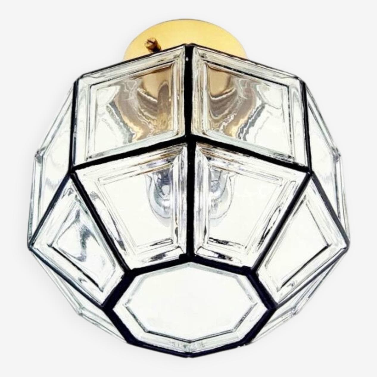 Lampa sufitowa, szkło transparentne, mosiądz złoty, metal czarny, Niemcy, lata 60. - 295332