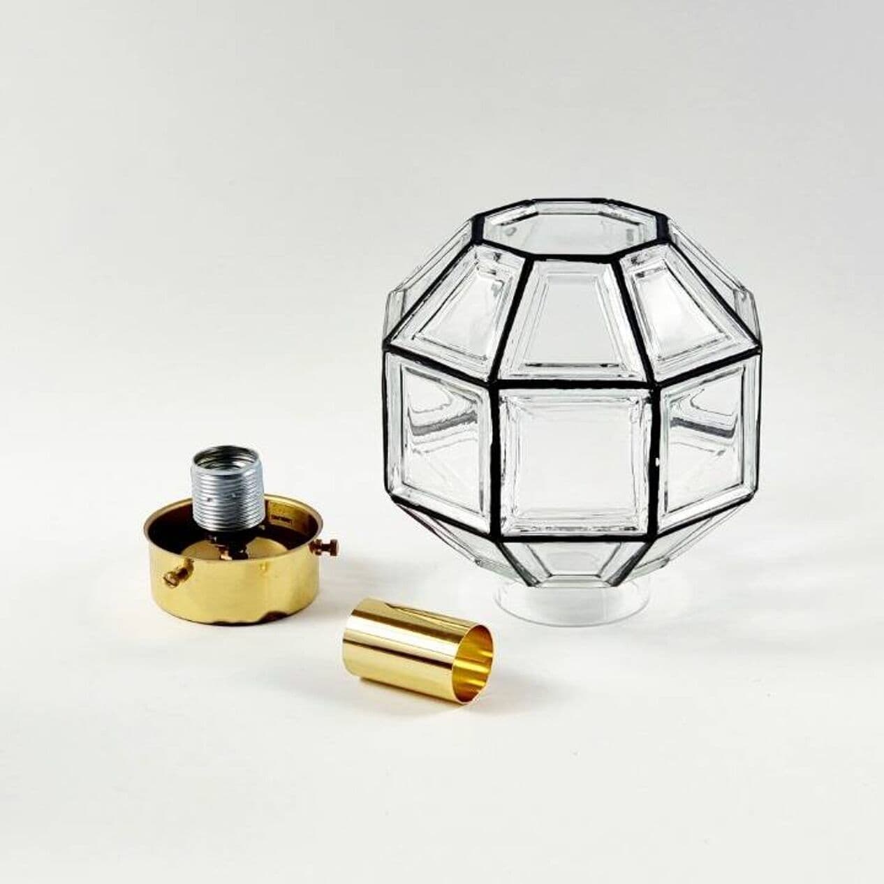 Lampa sufitowa, szkło transparentne, mosiądz złoty, metal czarny, Niemcy, lata 60. - 295339