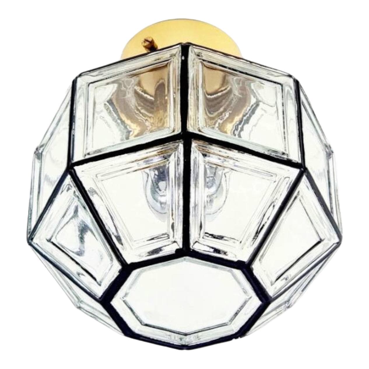 Lampa sufitowa, szkło transparentne, mosiądz złoty, metal czarny, Niemcy, lata 60.