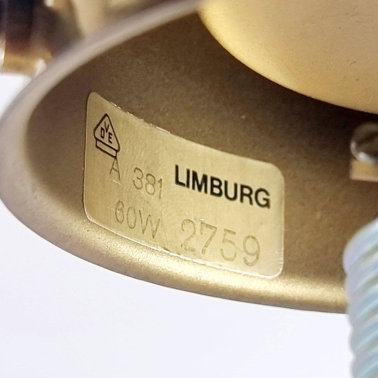 Lampa sufitowa, szkło transparentne, mosiądz złoty, metal czarny, Niemcy, lata 60. - 295340