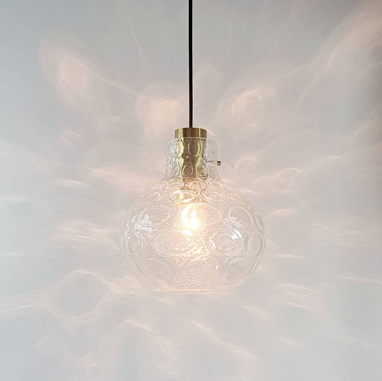 Lampa sufitowa Bubble, szkło transparentne, mosiądz złoty, proj. H. Tynell, Niemcy, lata 60. - 295221
