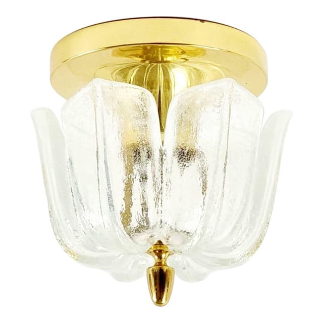 Lampa sufitowa, szkło transparentne, mosiądz złoty, Limburg, Niemcy, lata 70. - WYMIARY
