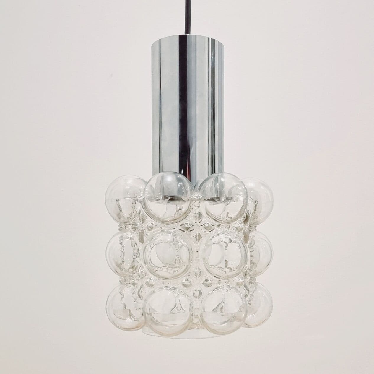 Lampa sufitowa, szkło transparentne, chrom, proj. H. Tynell, Limburg, Niemcy, lata 60. - 295092