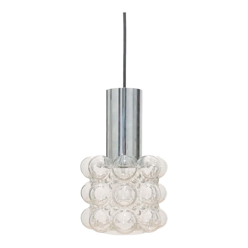 Lampa sufitowa, szkło transparentne, chrom, proj. H. Tynell, Limburg, Niemcy, lata 60.