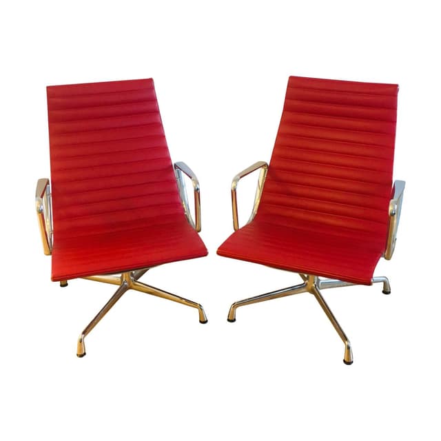 Zestaw dwóch foteli EA116 Aluminium Chair, skóra czerwona, aluminium polerowane, proj. C. & R. Eames, Vitra, lata 70. - WYMIARY