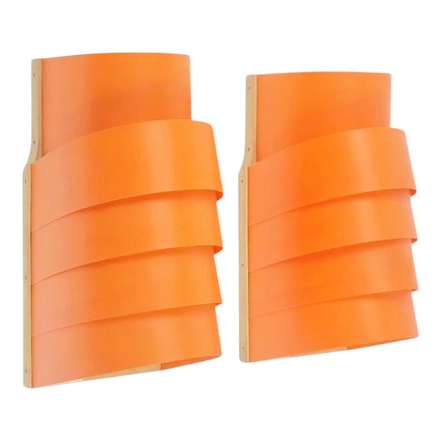 Para kinkietów V311 proj. H.-A. Jakobsson, plastik pomarańczowy, drewno jasnobrązowe, Szwecja, lata 70. - WYMIARY