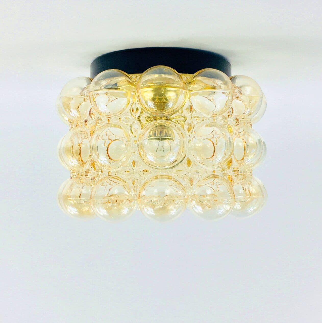 Lampa sufitowa Bubble, szkło złote, metal czarny, proj. H. Tynell, Limburg, Niemcy, lata 70. - 297083