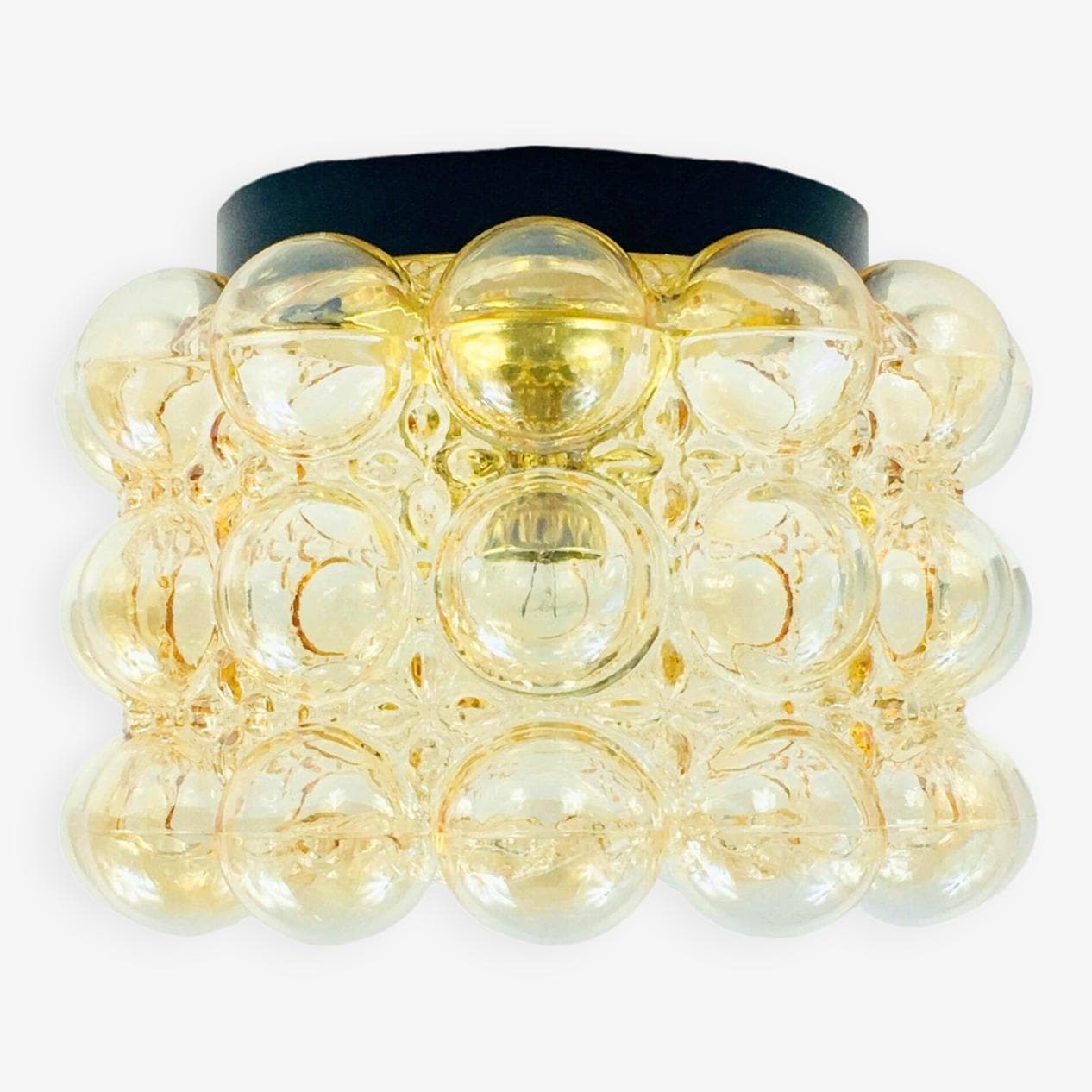 Lampa sufitowa Bubble, szkło złote, metal czarny, proj. H. Tynell, Limburg, Niemcy, lata 70. - 297075