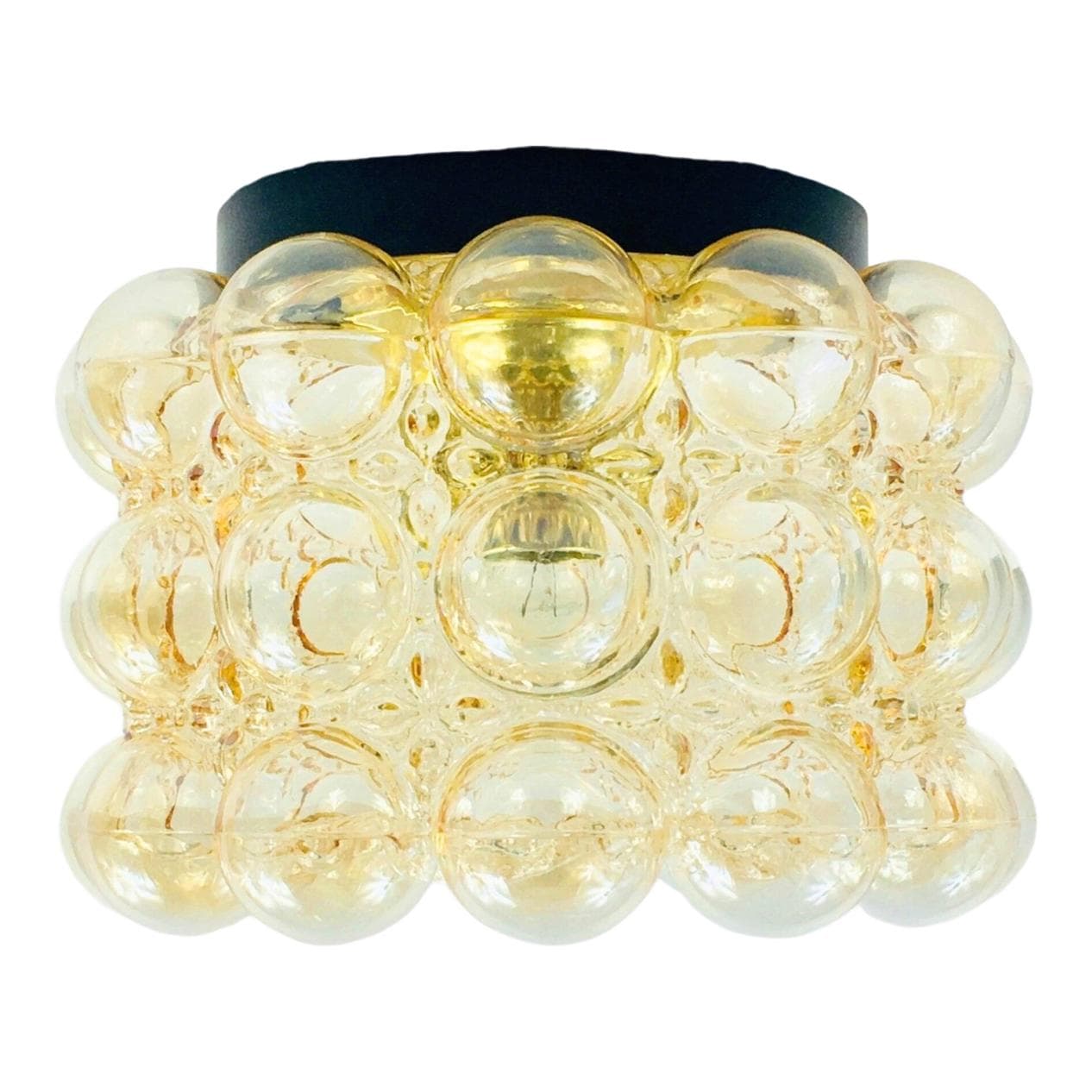 Lampa sufitowa Bubble, szkło złote, metal czarny, proj. H. Tynell, Limburg, Niemcy, lata 70.