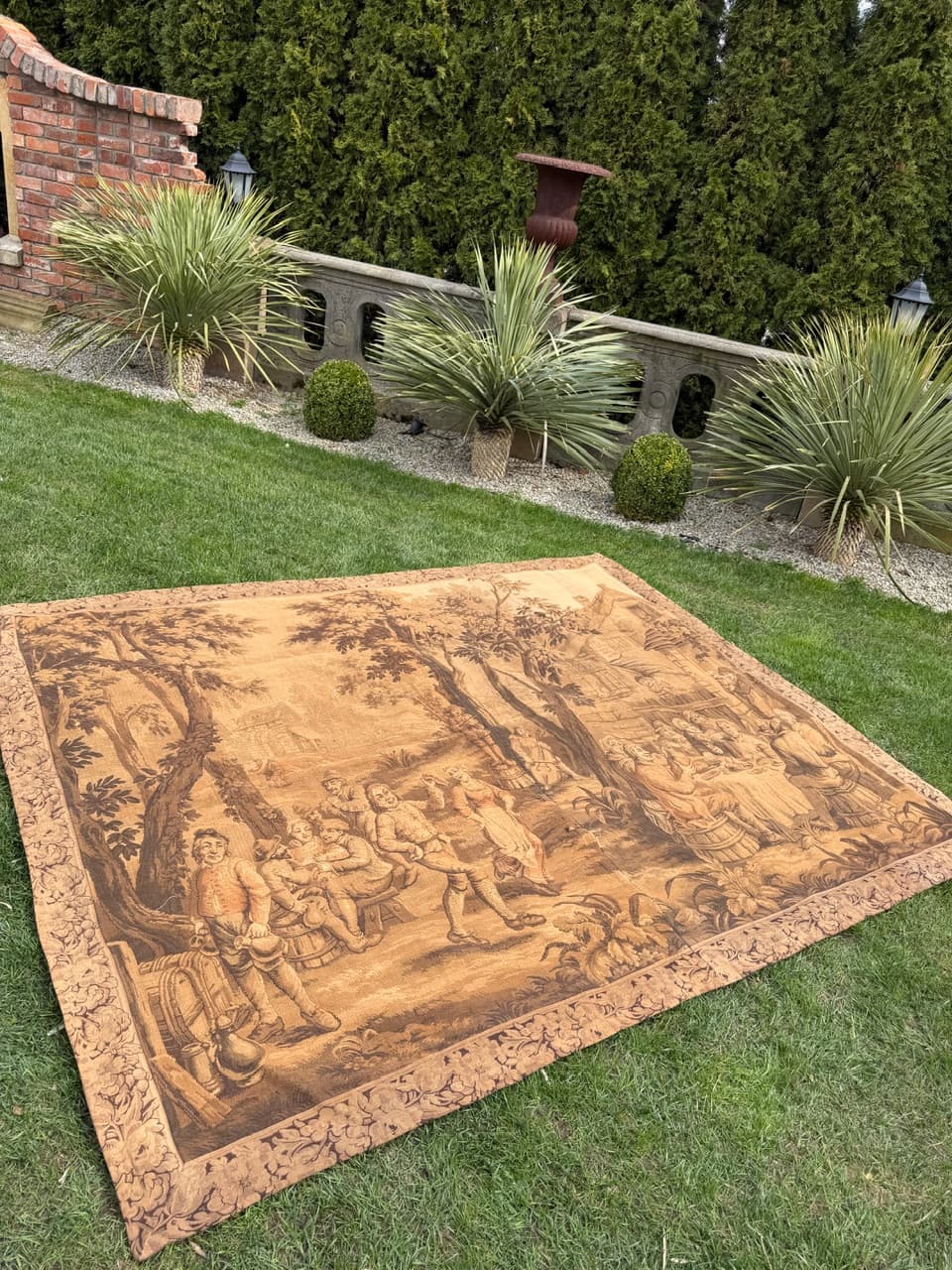 Gobelin, brązowy, wełna, Francja, lata 40., 270x215 cm - 297170