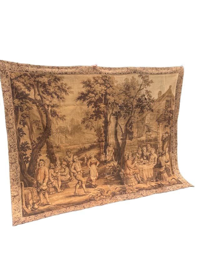 Gobelin, brązowy, wełna, Francja, lata 40., 270x215 cm - WYMIARY