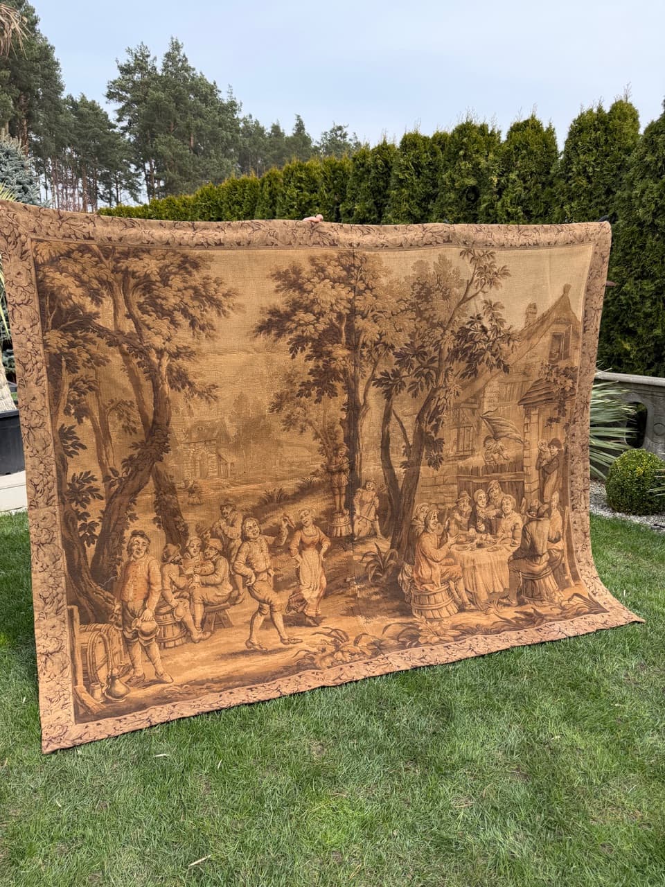 Gobelin, brązowy, wełna, Francja, lata 40., 270x215 cm - 297164