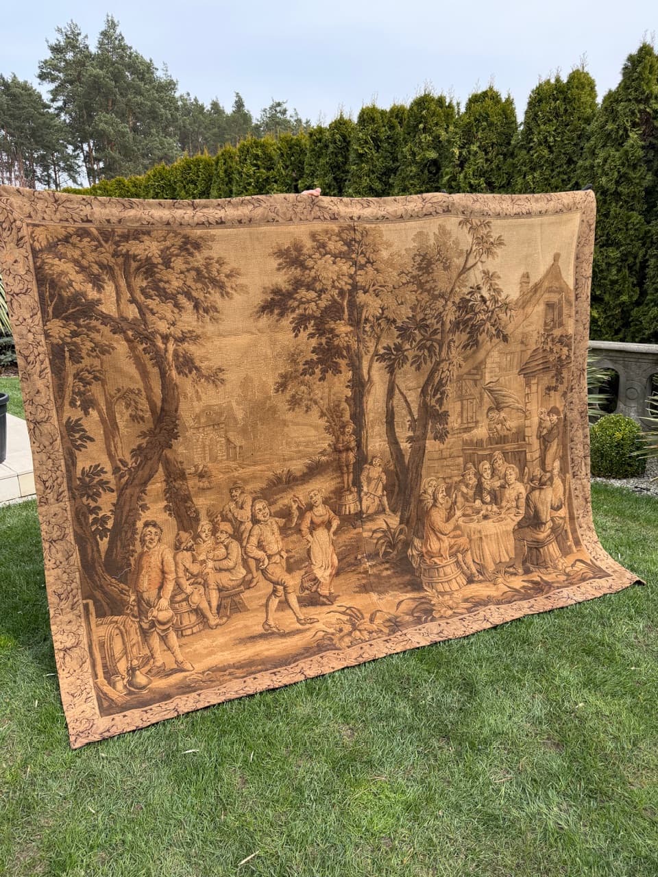 Gobelin, brązowy, wełna, Francja, lata 40., 270x215 cm - 297165