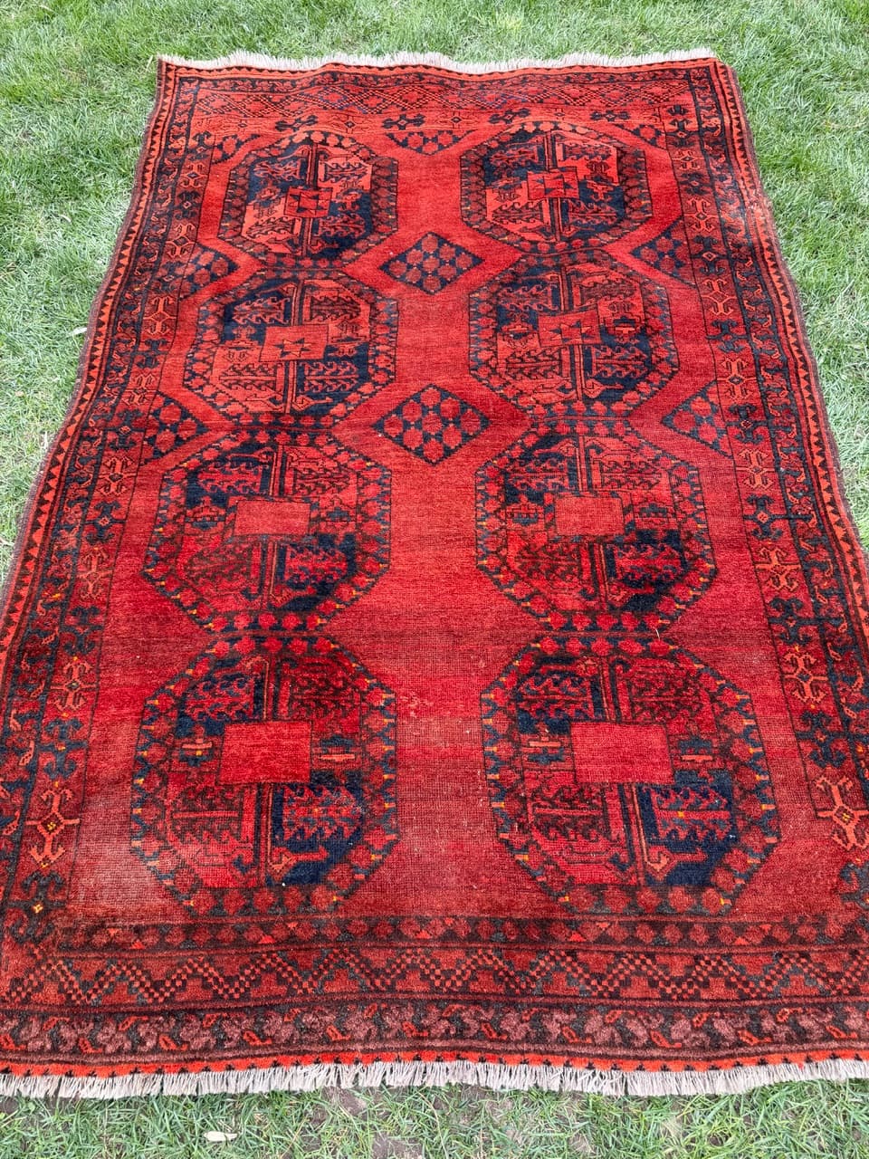 Dywan afgański, czerwony niebieski czarny, wełna, Afganistan, XIX w., 215x135 cm - 297188