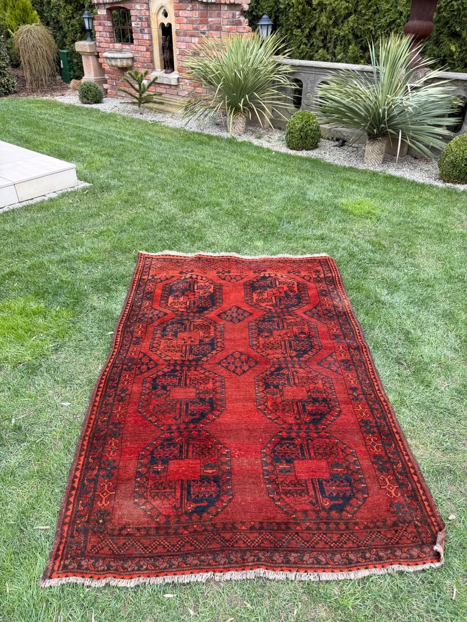 Dywan afgański, czerwony niebieski czarny, wełna, Afganistan, XIX w., 215x135 cm - 297183