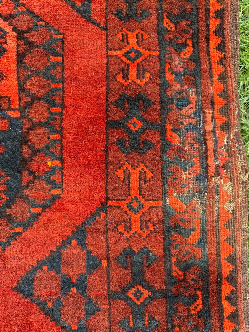 Dywan afgański, czerwony niebieski czarny, wełna, Afganistan, XIX w., 215x135 cm - 297189