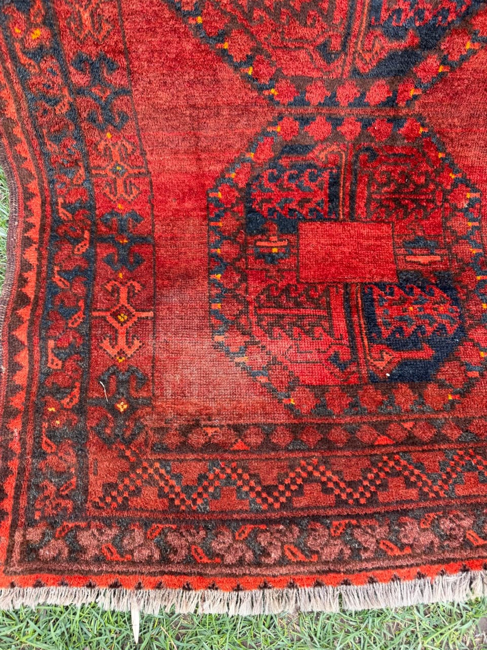 Dywan afgański, czerwony niebieski czarny, wełna, Afganistan, XIX w., 215x135 cm - 297180