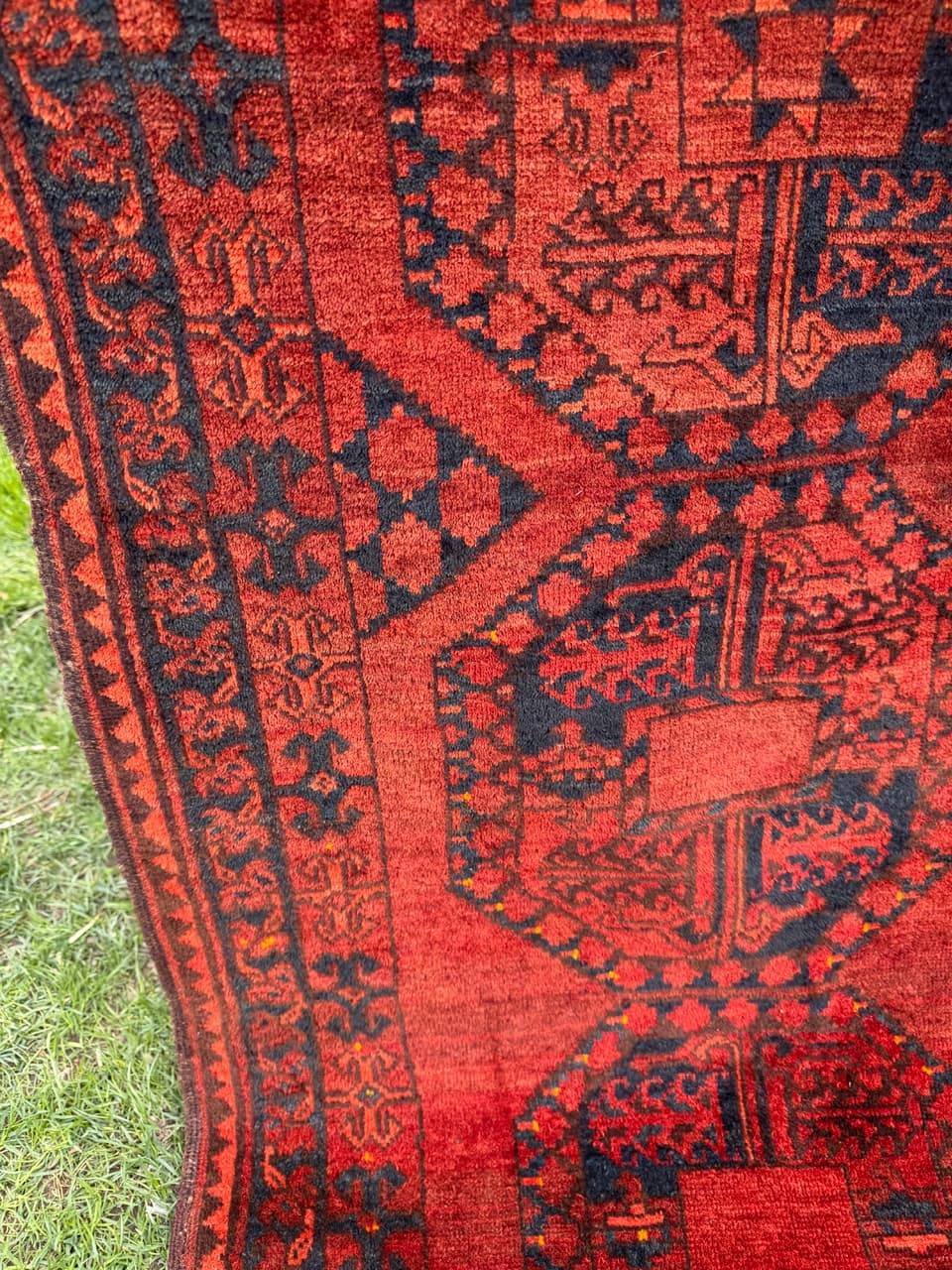 Dywan afgański, czerwony niebieski czarny, wełna, Afganistan, XIX w., 215x135 cm - 297181