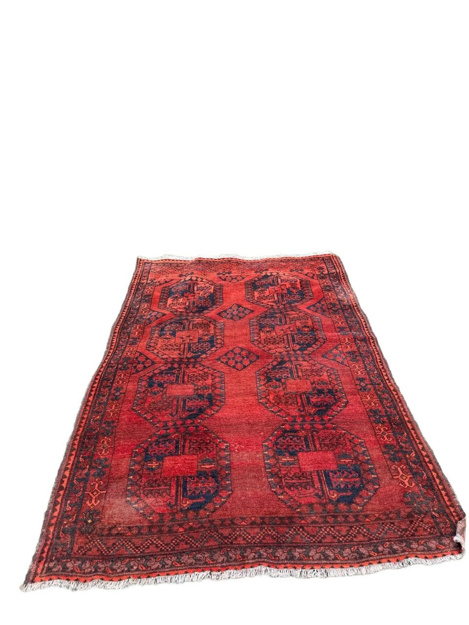 Dywan afgański, czerwony niebieski czarny, wełna, Afganistan, XIX w., 215x135 cm