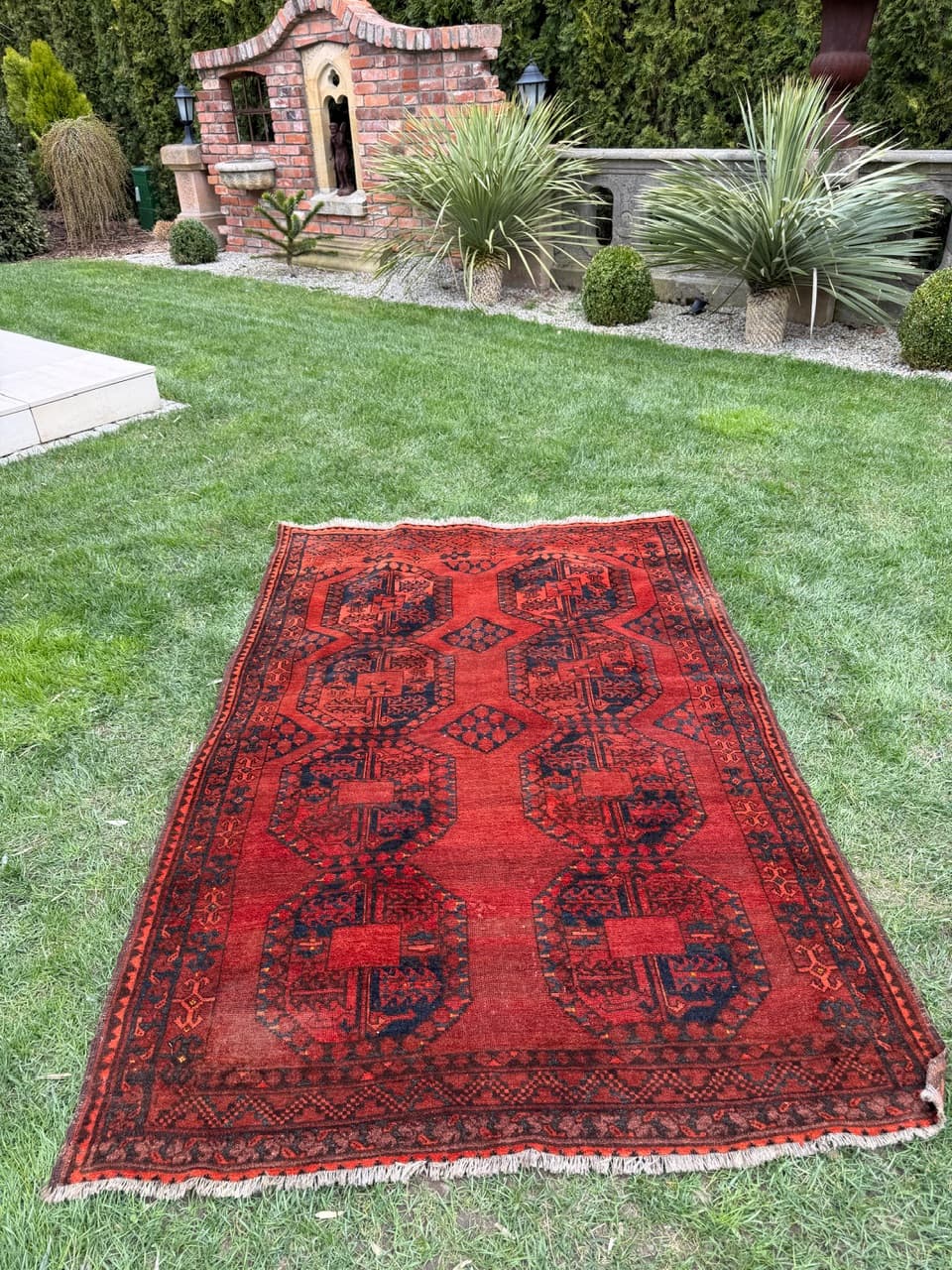 Dywan afgański, czerwony niebieski czarny, wełna, Afganistan, XIX w., 215x135 cm - 297184