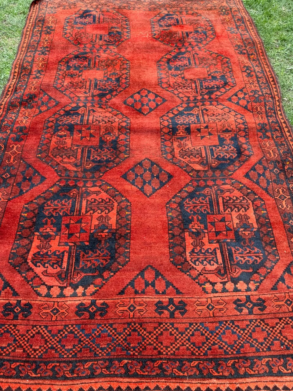 Dywan afgański, czerwony niebieski czarny, wełna, Afganistan, XIX w., 215x135 cm - 297190